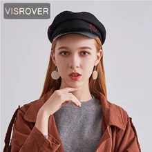 VISROVER Мода 3 цвета вышитый козырек шляпа осень и зима винтажная шерсть лоскутный берет для женщин английская живопись Кепка