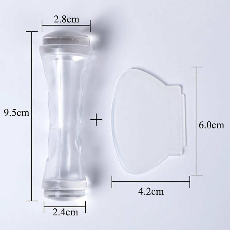 

1PC Transparent Nail Art Templates Dual End Manicure Tool For Beauty 2.8cm Soft Silicone Head Nail Stamp Plate Scraper Set