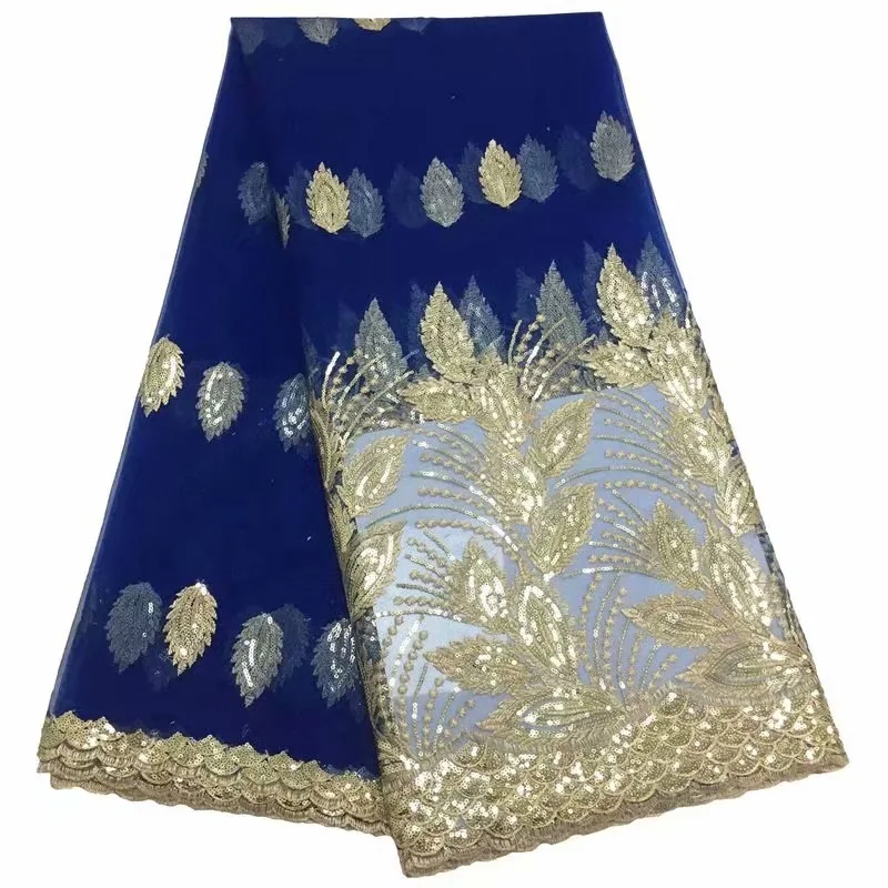 

Latest 2019 African Sequins Mesh Lace Fabric For Wedding Dress Party Senegal Special Embroidered Gold Line Lace Material