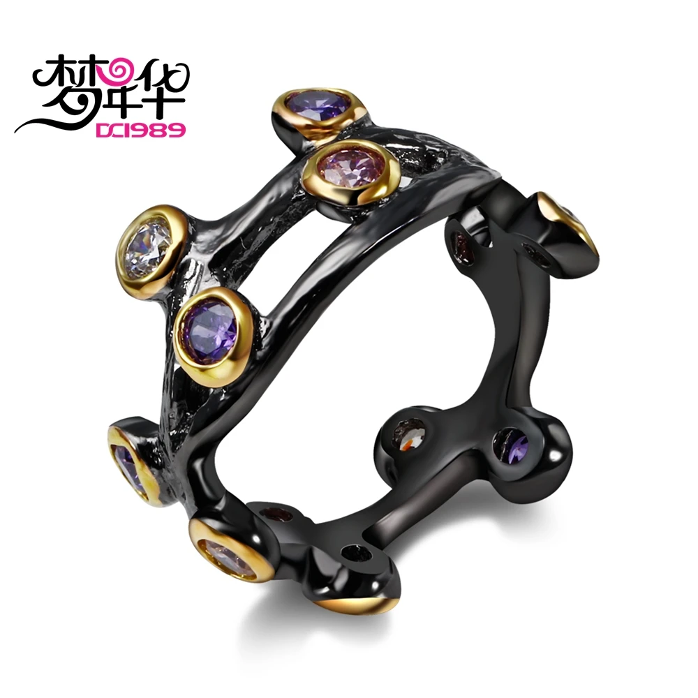 DC1989 Spanish Design Women Party Rings Synthetic Multi colors Cubic Zirconia Bezel Mount Gold Black Plated Cocktail Ring(R03