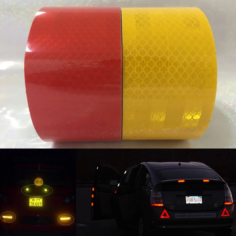 50 мм X 5 м красный/желтый отражающий полоски наклейки для автомобиля-Стайлинг мотоцикл украшения автомобили безопасность предупреждающий