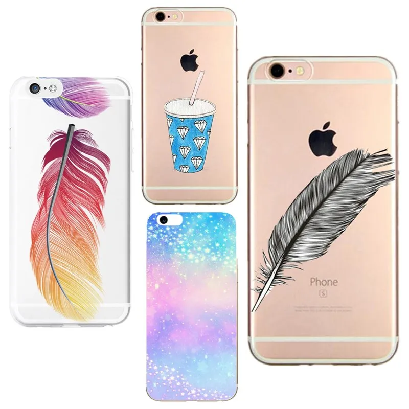 Feather Patterned For case iphone 6 X se Moon star leaves transparent tpu silicone fundas 8 plus coque 7plus 7 |