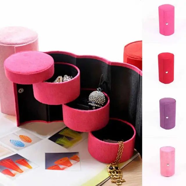 Jewelry Case Velvet Stylish Retro Travel Three Layer Roll up Snap ...