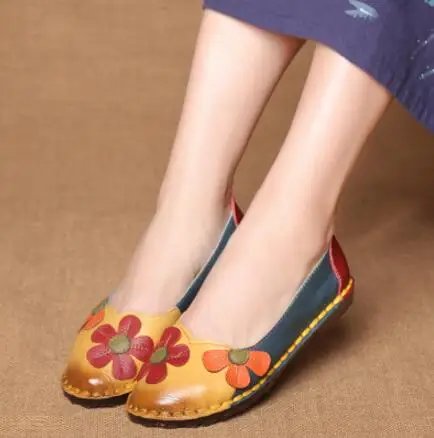 TIMETANG лето осень мода цветочный дизайн круглый носок разноцветные туфли на плоской подошве винтажные женские туфли из натуральной кожи на плоской подошве Лоферы для девочек - Цвет: Цвет: желтый