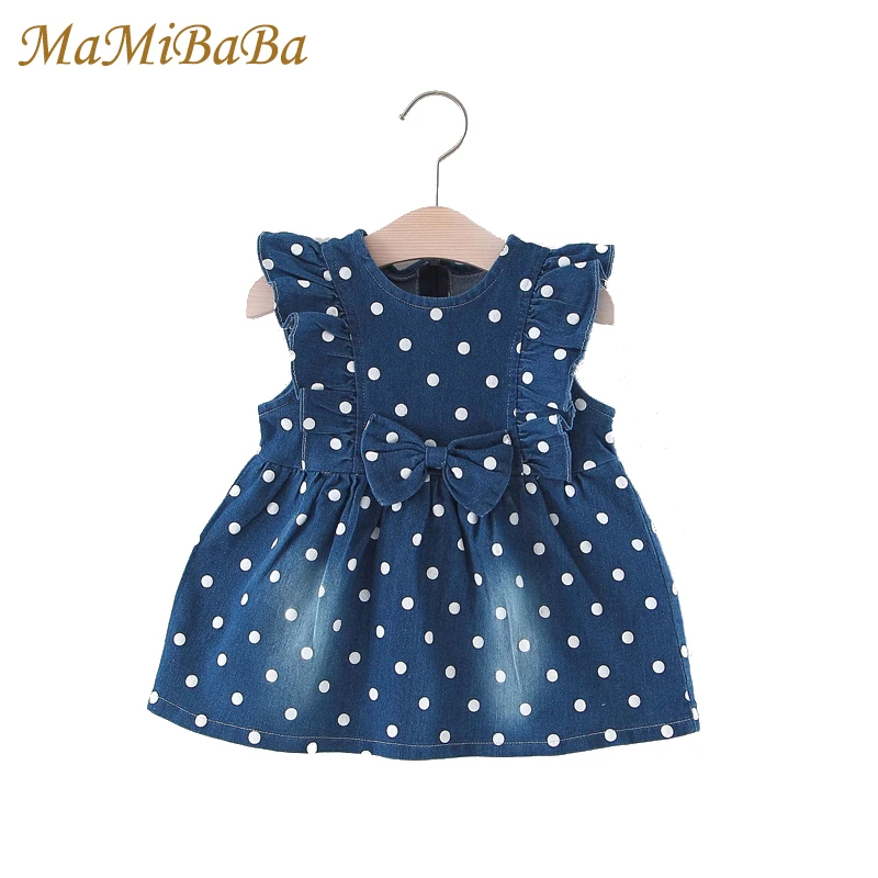 

Kids Baby Girls Dresses 2018 New Casual Sleeveless O-neck Knee-length Blue Denim Dress For 0-3t Little Child Girl Clothing Ds524