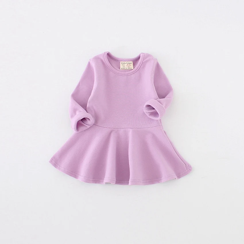 Belababy/платье для маленьких девочек; хлопковая одежда ярких цветов с длинными рукавами; сезон весна-осень; платье принцессы с оборками и круглым вырезом для малышей; vestido - Цвет: purple