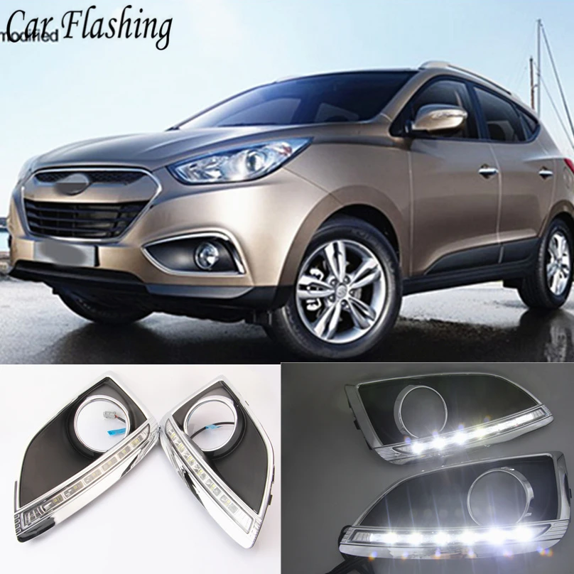 

LED Car Light For Hyundai IX35 ix 35 2010 2011 2012 2013 Car-styling LED DRL Daytime Running Light Daylights With Turn Signal