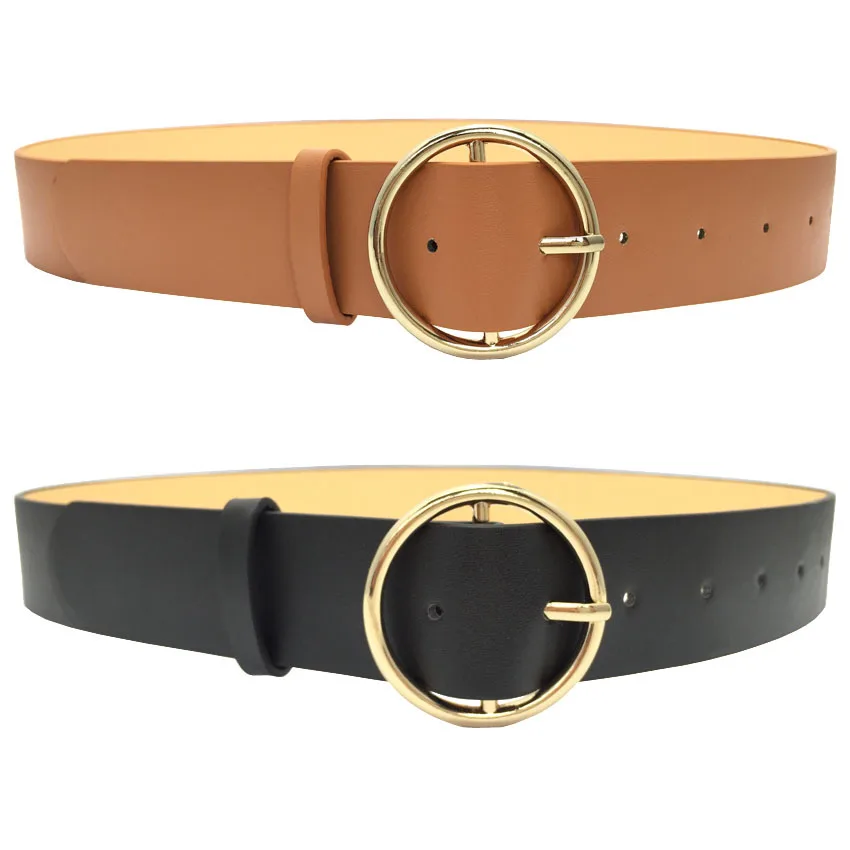 

Pin Buckles Belt female deduction side gold buckle jeans wild belts for women fashion students simple casual trousers HOT Circle