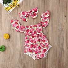 Одежда для новорожденных девочек цветочный принт кисточкой короткий рукав боди бант повязка на голову с геометрическим рисунком 2 шт летняя детская одежда