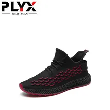 PHLIY XUAN Men Casual Shoes Brand Men Shoes Men Sneakers Flats Mesh Slip On Loafers Fly Knit Breathable Zapatillas Hombre knit design slip on sneakers