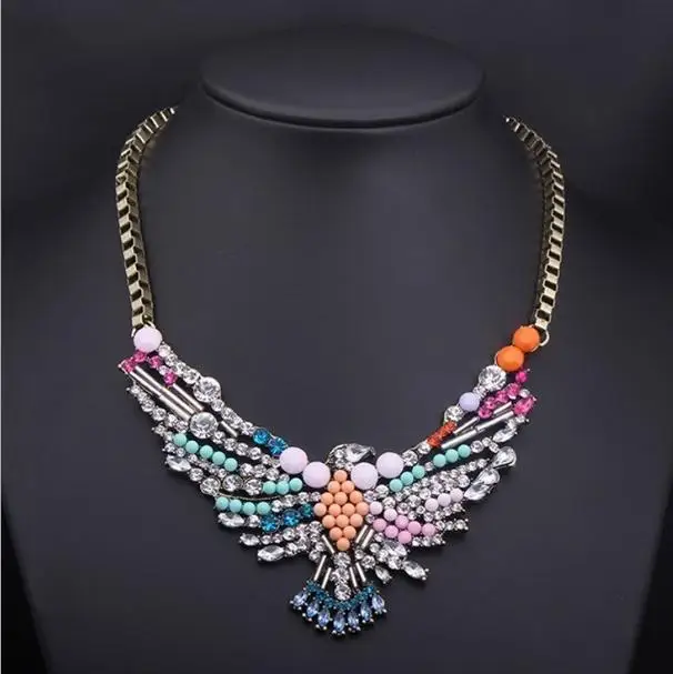 

N2116 free shipping High quality beaded eagle necklace colorful eagle statement necklace