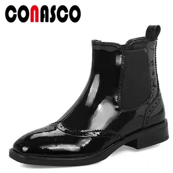 

CONASCO 1New Arrival Women Ankle Boots Autumn Winter Warm Genuine Leather Square Heels Shoes Woman Round Toe Brand Basic Boots