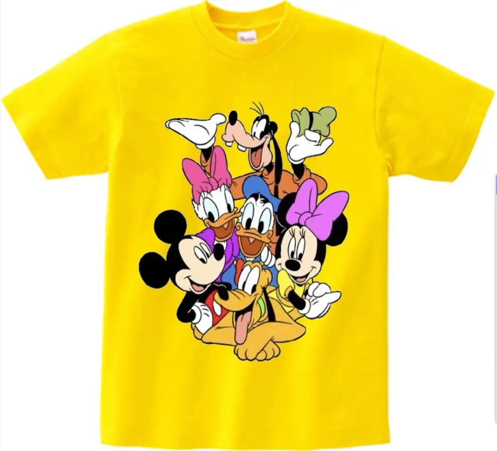 Детские футболки с изображением Микки Мауса футболка с короткими рукавами с изображением мышки футболка для маленьких мальчиков и девочек с Дональдом летняя футболка с круглым вырезом От 2 до 15 лет N - Цвет: yellow childreTshirt