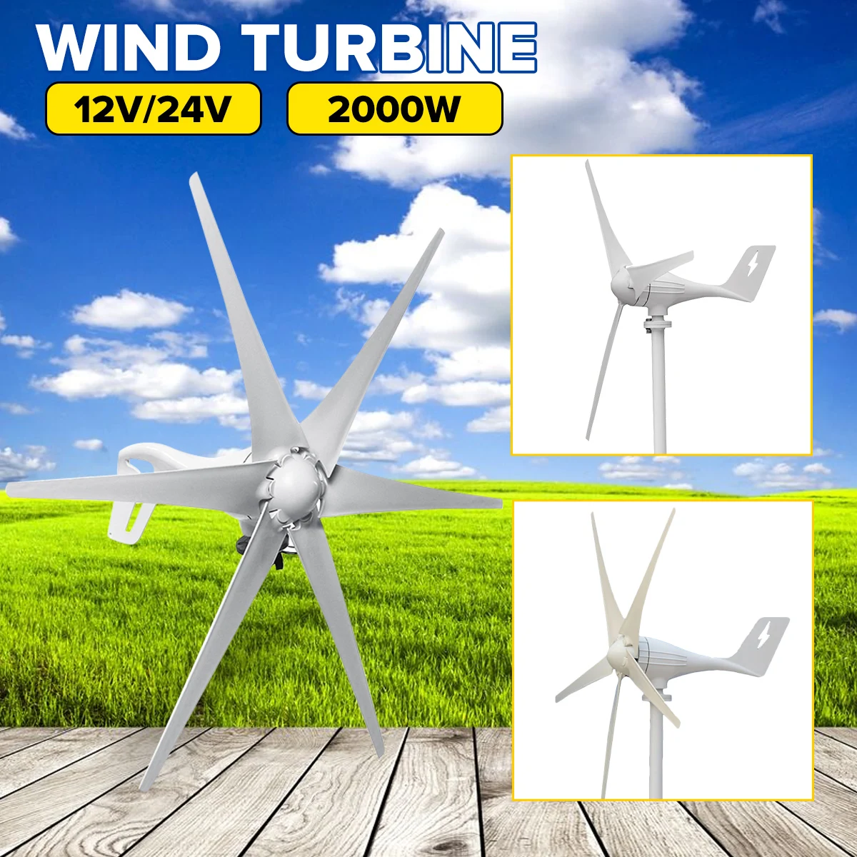 

2000W 12/24 Volt 3/5/6 Blades Wind Turbines Generator with Wind Controller Gift Fit for Home lights Or Boat