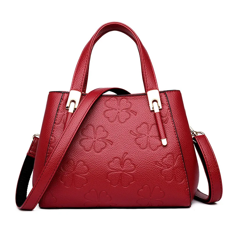 

Luxury Women Leather Handbags Embossed Floral Crossbody Shoulder Bag High Quality Ladies Messenger Bags Tote Red Bag Sac A Main