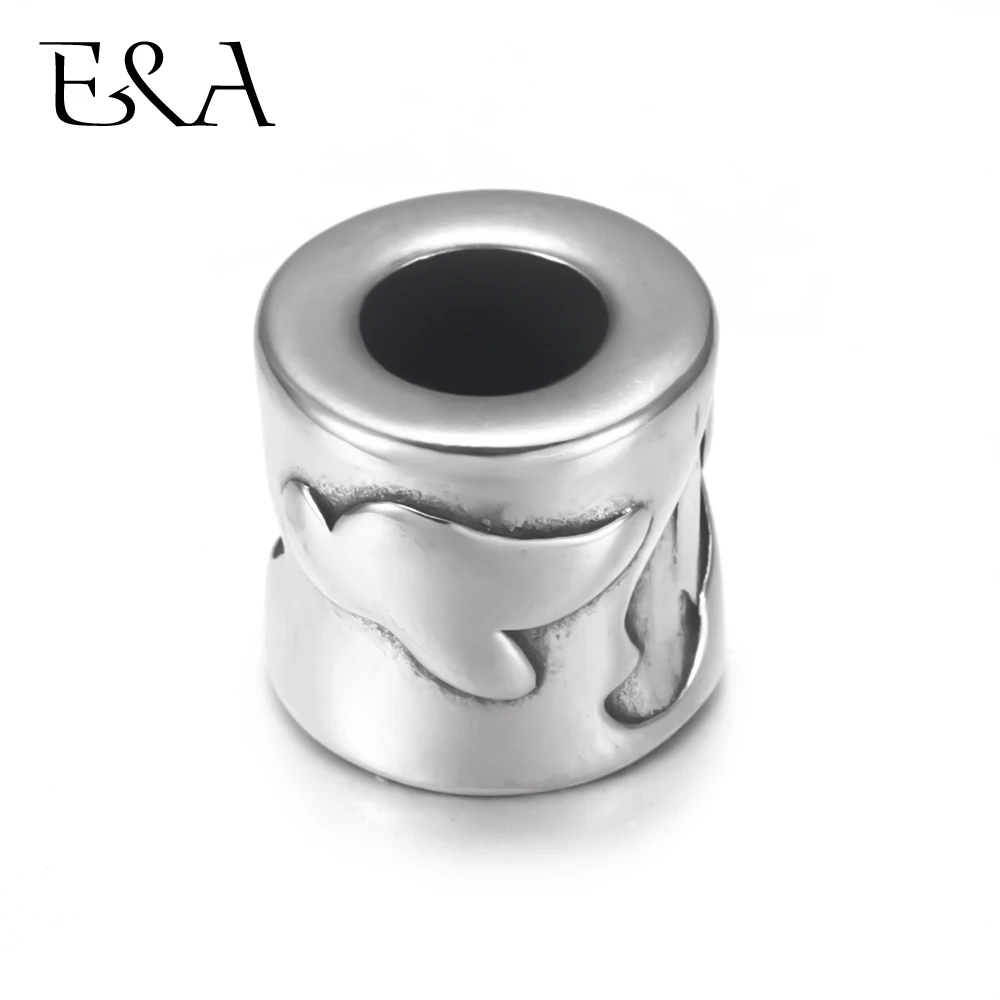 

4pcs Stainless Steel Drum Pigeon Bead Charms 5mm Large Hole for Leather Jewelry Bracelet Making Metal Beads DIY Supplies Parts