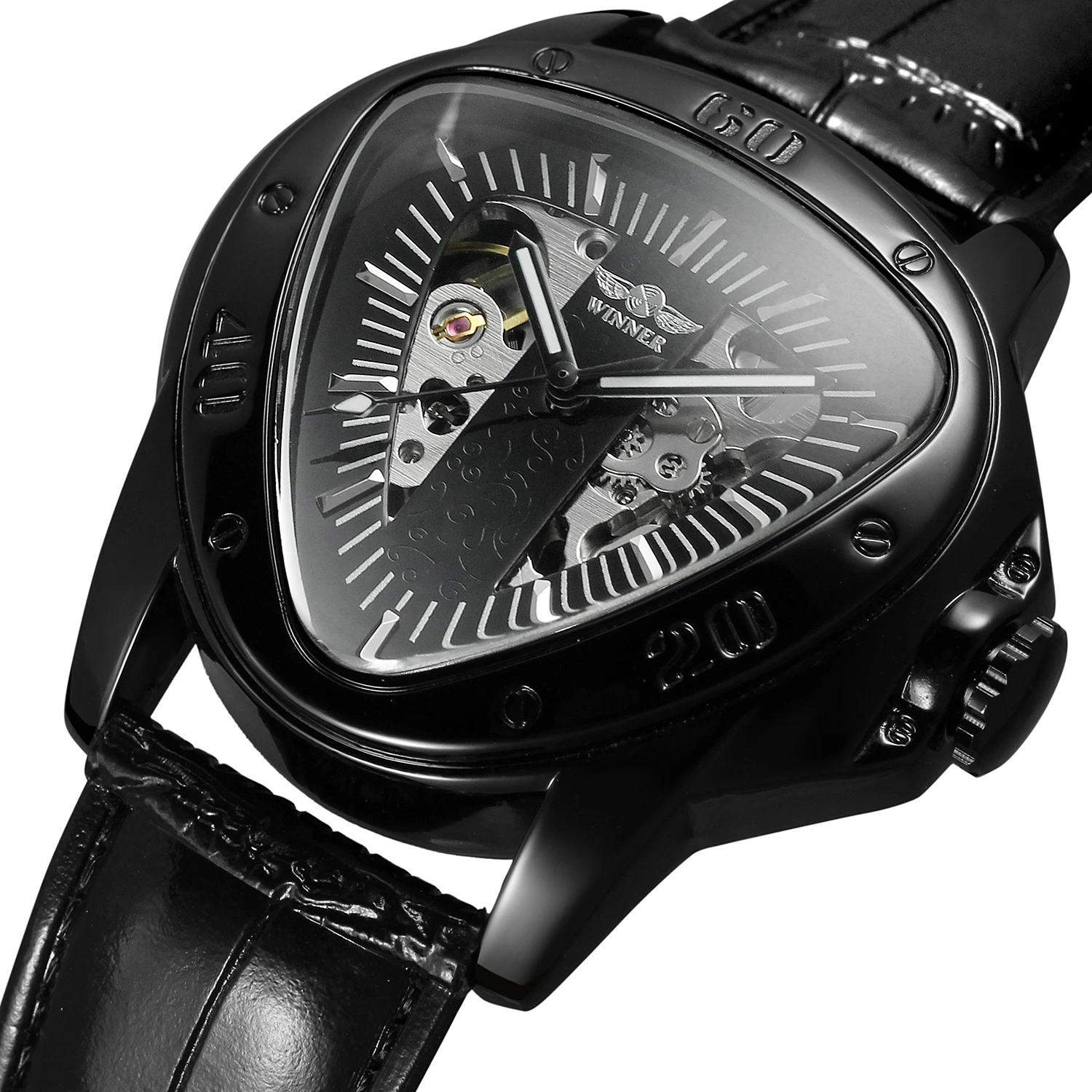 WINNER модные креативные треугольные классические черные и серые мужские наручные часы с тремя стрелками