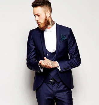 

2018 Mens Suits Groomsmen Wedding Tuxedo Bespoke Best Man Suits Navy Blue Men Formal Occasion Work Wear Suit (Jacket+Pants+Vest)