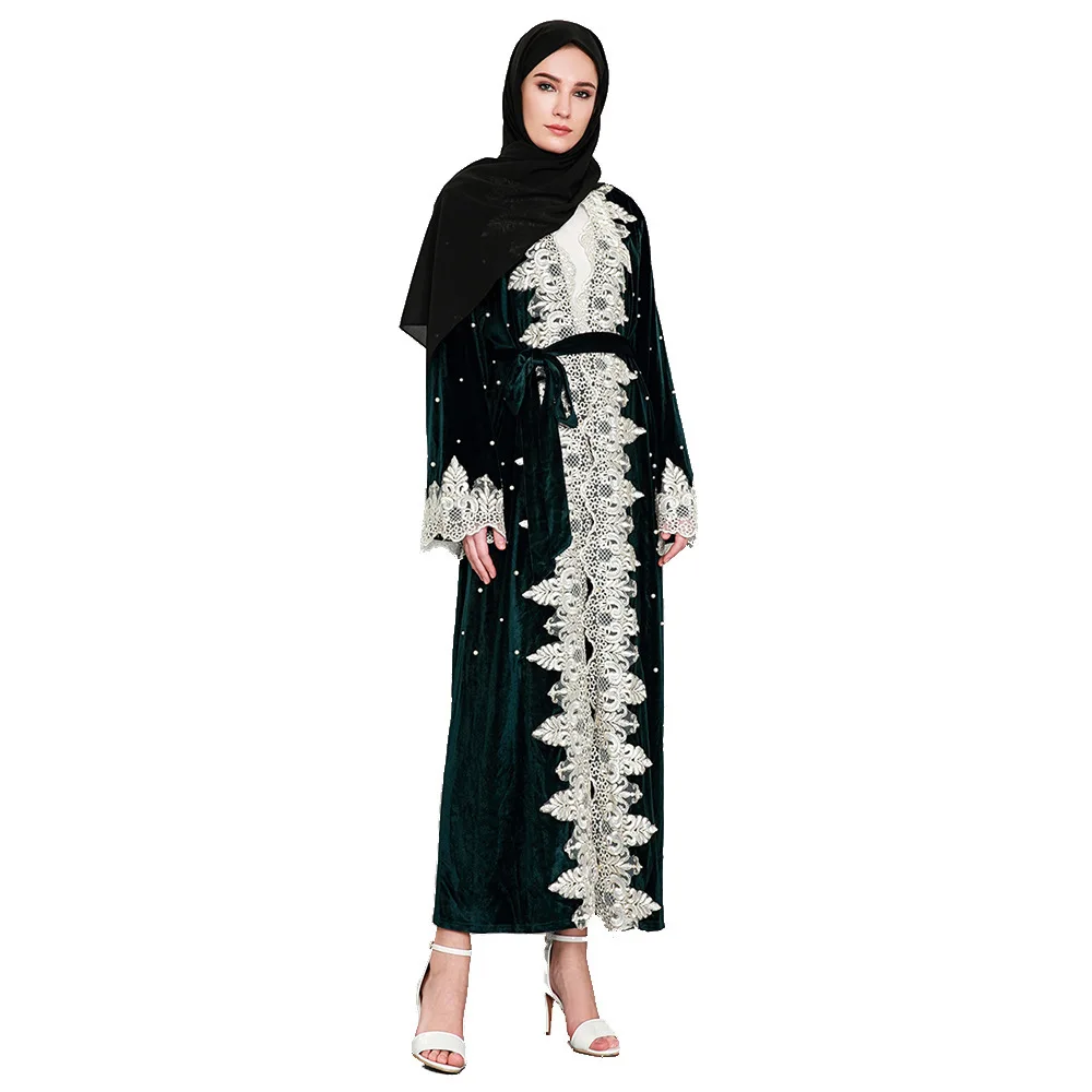 

Abaya Dubai Muslim Dress Islamic Abayas for Women Islam Clothing Long Sleeve Plus Size Lace Patchwork Velvet Malaysia 2018