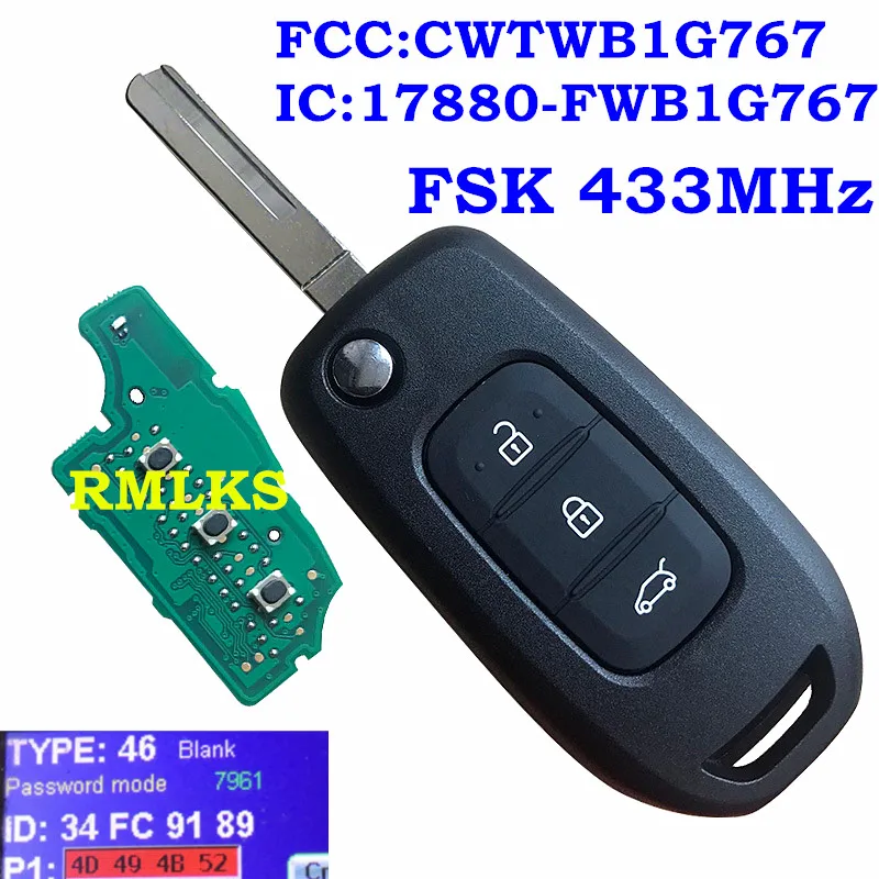 3 кнопки флип дистанционный ключ-брелок от машины FSK 433 МГц PCF7961 для Renault Kadjar Captur Symbol Megane 3 CWTWB1G767 - Количество кнопок: C Type Blade