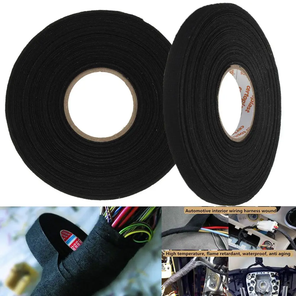 

1Pcs Fabric tape Black Adhesive Cloth Fabric Tape Cable Looms Harness 25m x 9mm x 0.3mm