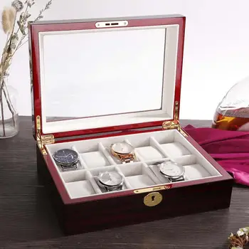 

LISM 12 Grids Luxury Watch Storage Box Display Organizer Case Holder Containers With Key Luxury High Quality Watch Box Case