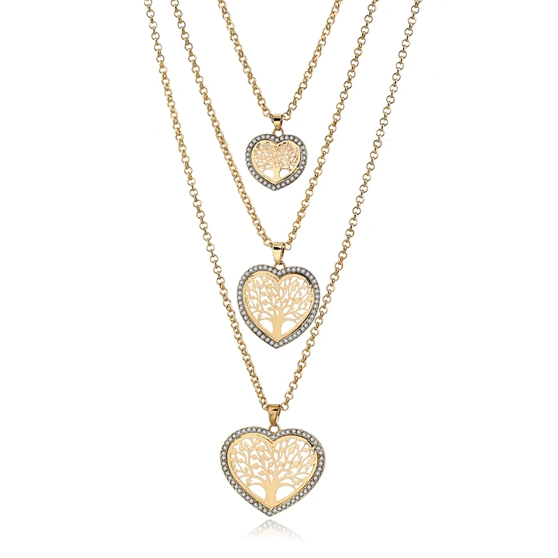 

LongWay Multi-layer Tree Life Long Necklace Gold Pendant Necklace For Women Vintage Rhinestone Necklaces Woman SNE180034