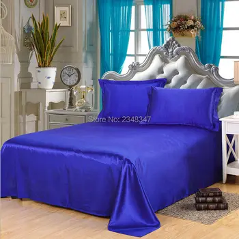 

Luxury Smooth Soft Silky Lustre Home Hotel Satin Twin/Full/Queen/King Size Flat Sheet Bed Cover Solid Color Bright Royal Blue