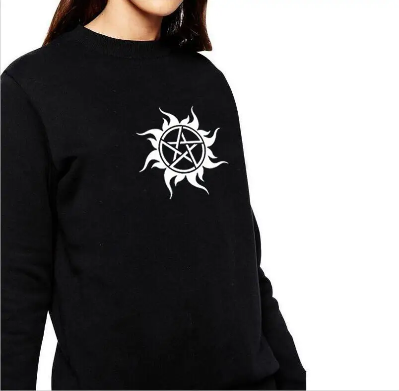 

Supernatural printing sweatshirt 2019 Harajuku punk style women round neck hoodies black and white felpe donna