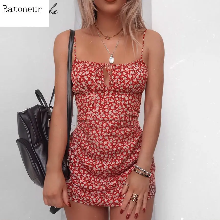 

Summer Small Floral Print Casual Dress French Sexy Lace Up Hollow Out Women Backless Loose Mini Vestido Dress 2019