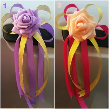 

12pcs/set Wedding Car Decoration Rearview Mirror Handle Decorating Flower Main Side Car Korean Bow Rose Simulation Flower