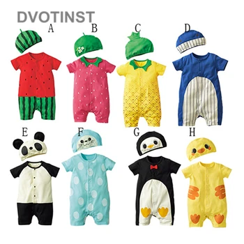 

Dvotinst Baby Boy&Girl Clothes Summer Short Sleeve Fruits Animal Bodysuit+Hat 2pcs Set Playsuit Outfit Infant Toddler Jumpsuit