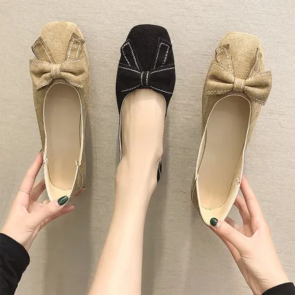 

Female 2019 summer new square head shallow mouth bow female flat shoes