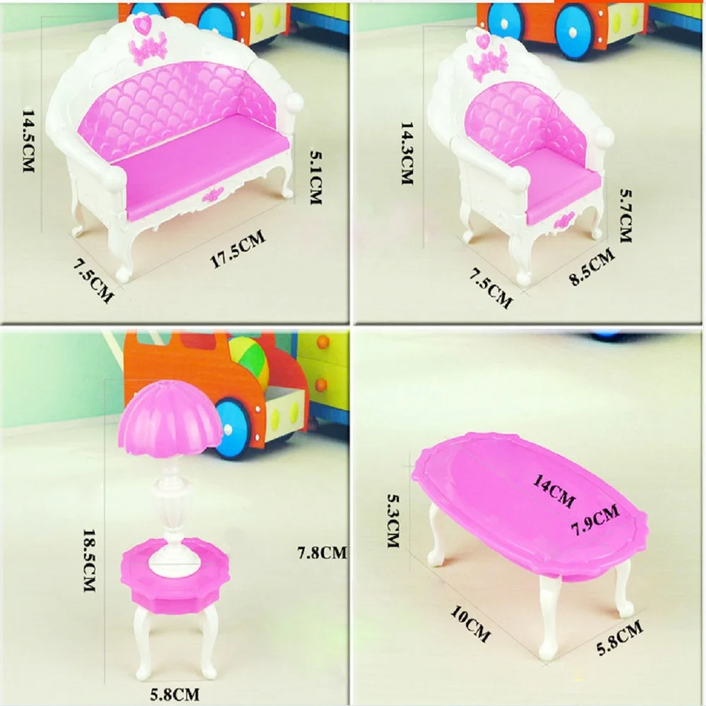 6PCS Mini Dollhouse Plastic Sofa Chair Couch Desk Lamp Miniature Living Room Furniture Accessories for Barbies Doll Toys