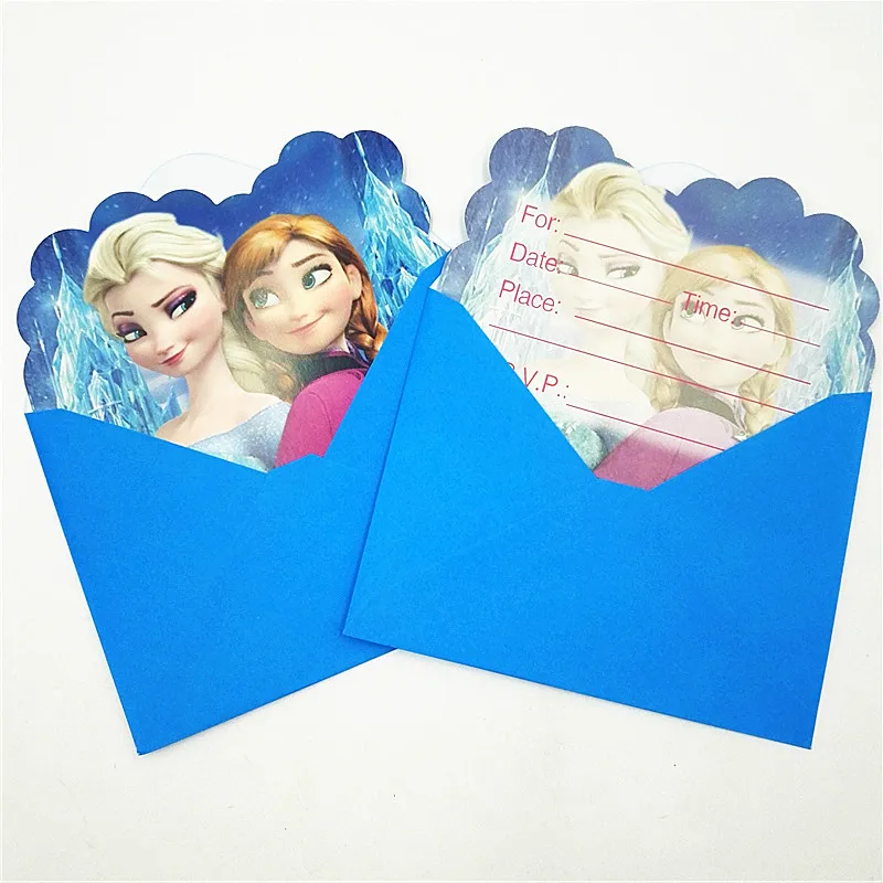 

6pcs/lot Anna And Elsa disney Party Envelope Invitation Card Kids Birthday Party Supplies Decorations Kids Festival Supplies