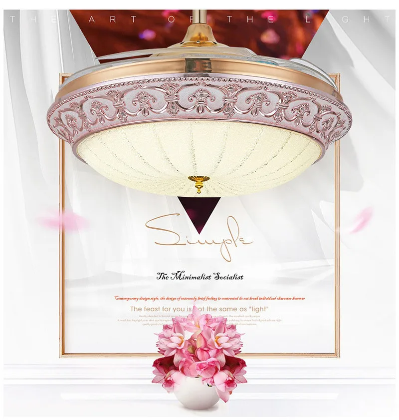 

New Invisible LED Ceiling Light with Lamp French Gold Decorative Remote Control Ceiling Fan Light