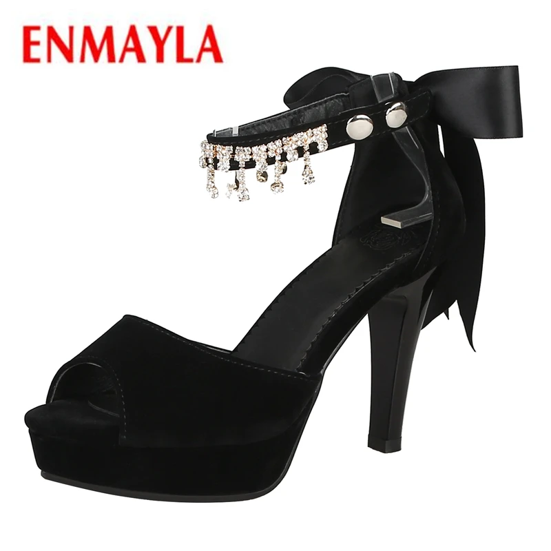 

ENMAYLA Cow Suede Basic Woman Sandals 2019 Summer Women Fashion High Heel Crystal Womens Sandals Size 34-43 LY1030