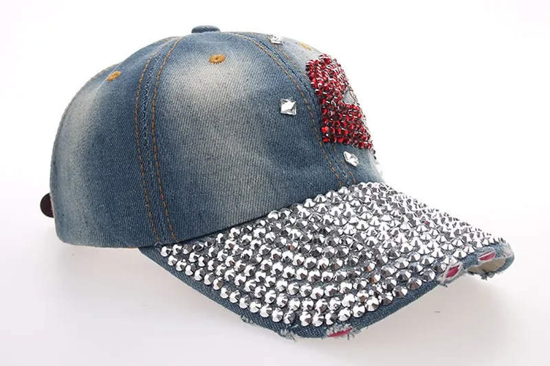 Женские модные бейсбольные кепки для девочек, украшенные блестящими бриллиантами, джинсовая шапка, Прямая, SY334