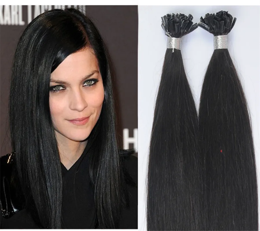 24"26'28"30" 1 Jet Black Keratin U Tip Brazilian Hair nail Hair