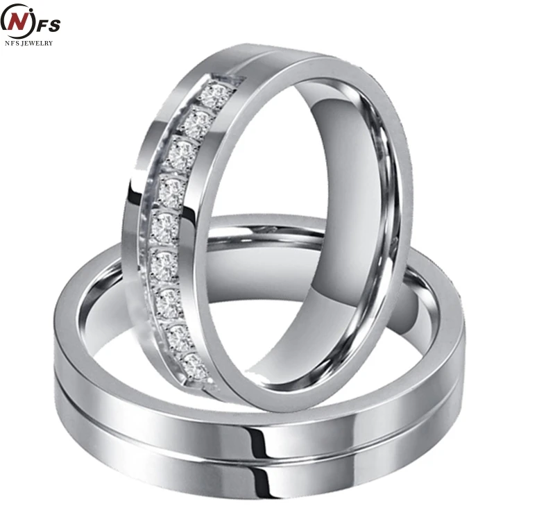 

NFS CZ Stone Couple Ring Micro Inlay Zircon Stainless Steel Plating Lovers Ring Color Preserving For A Long Time
