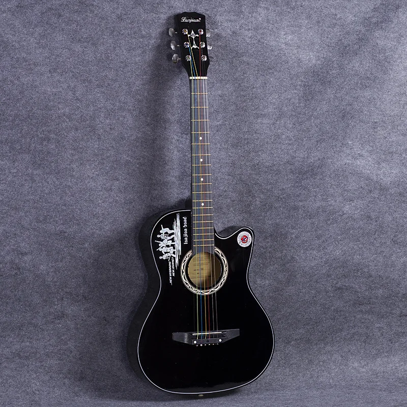 New hot sale 38 inch basswood black Student acoustic guitar Beginners