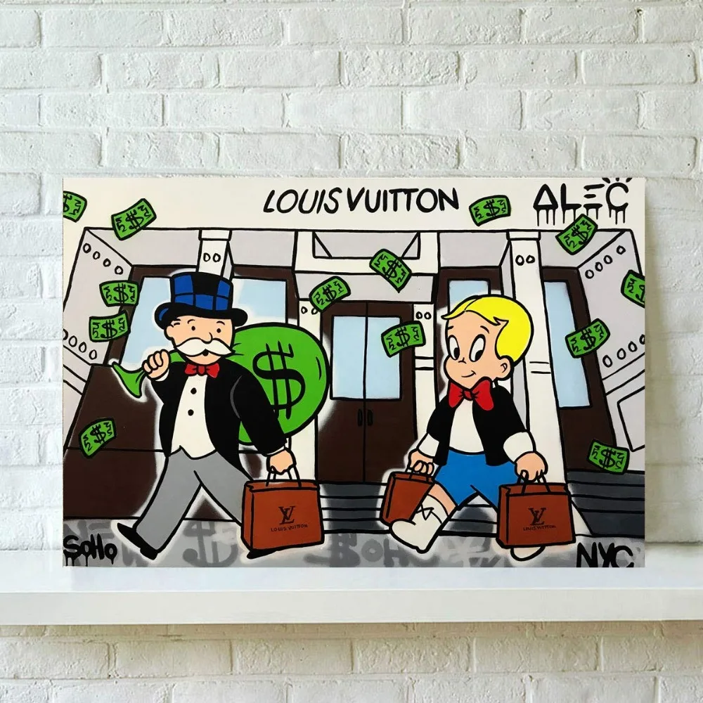 

Alec Monopoly Graffiti Handcraft Oil Painting on Canvas,"Rich man &Richie " home decor wall art painting,24*36inch stretched