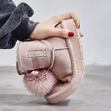 Новейшие Модные ботильоны зимние ботинки из натуральной кожи и натурального меха ботинки с помпонами из лисьего меха женская обувь теплая хлопковая обувь на плоской подошве