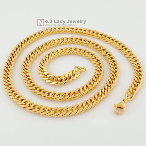 

Gokadima 55cm,6mm, Gold Color Stainless Steel Cuban Chain Necklace For Mens Jewelry 2017 Fashion WN114