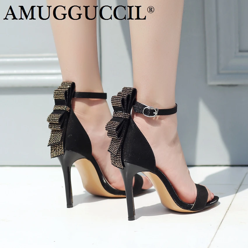 

2019 New Plus Big Size 32-46 Black Red Pink Buckle Butterfly-knot Fashion Sexy High Heel Summer Female Ladies Women Sandal L1008