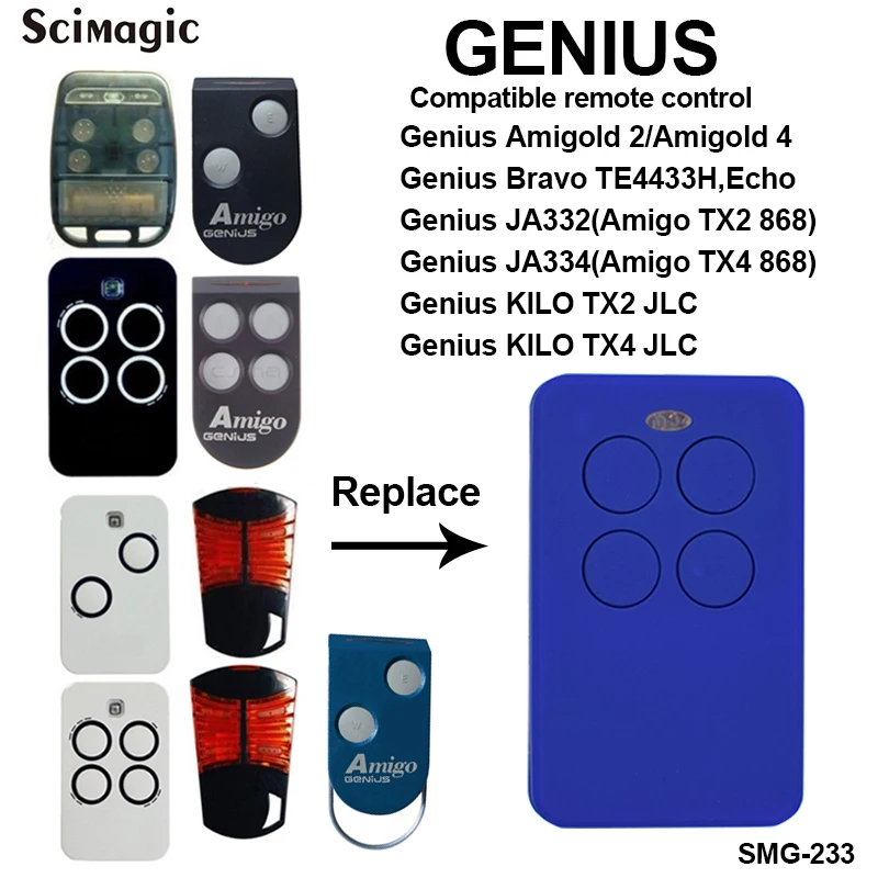 

5pcs Genius garage door remote control 433 MHz Remote Control Transmitter universal remote control garage command 280-868mhz