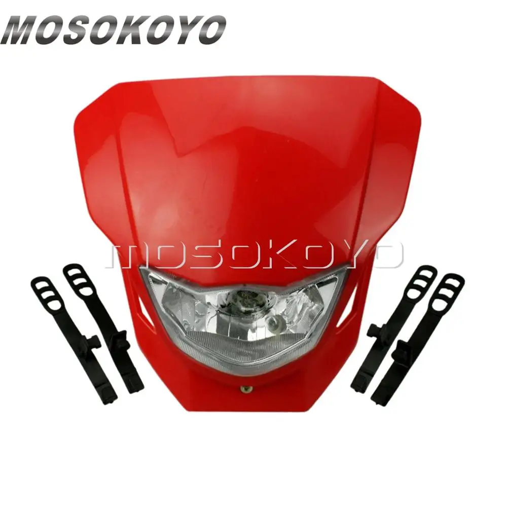 Для Suzuki DR650 DRZ400 RM85 RMZ-250 450 DRZ 125 фары для мотокросса Байк желтый Головной фонарь Передняя Маска Универсальная - Цвет: Red