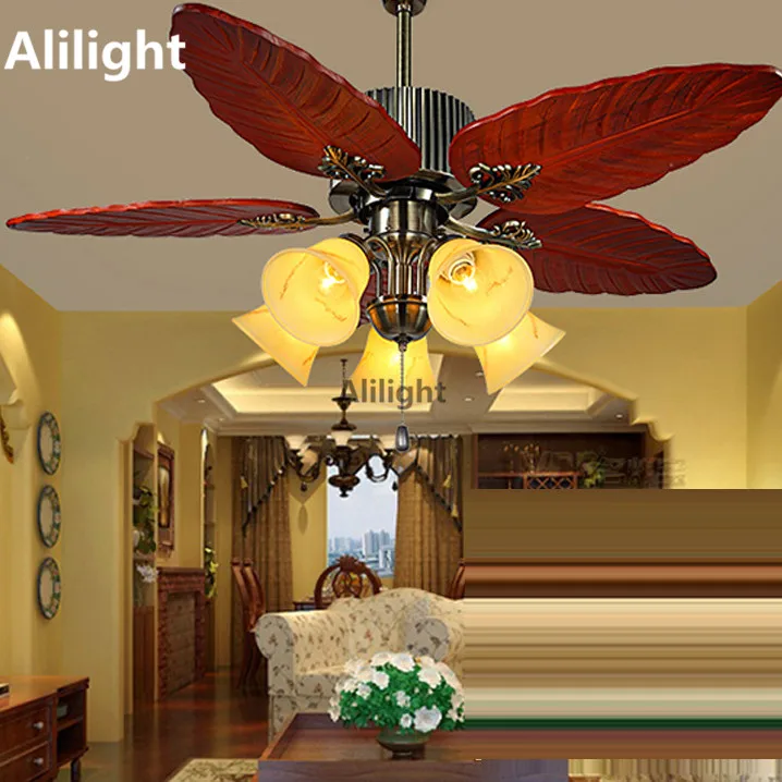 Us 335 99 20 Off Led E27 Iron Quiet Ceiling Fans With Light Wooden Leaf Fan Lamp For Foyer Bedroom Living Room Home Indoor Lighting Decor Fixture In