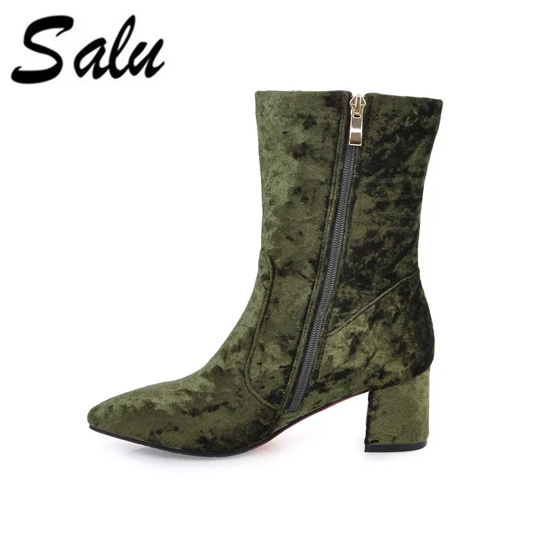 

Salu new arrival boots women cow suede mid-calf boots short plush autumn winter ladies boots high heels shoes