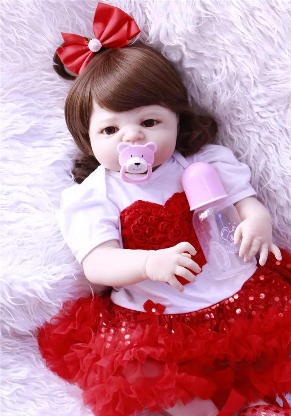 Горячая пупсик реалистичный приклеенный парик Bebes Reborn кукла 22 дюймов полный силиконовый винил детская игрушка для девочек рождественские подарки